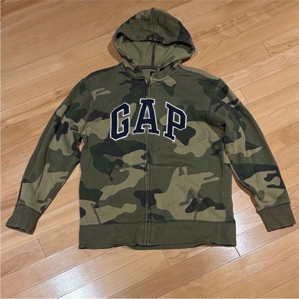 GAP Kids Green Camouflage Zip-Up Hoodie - size XXL (14-16)